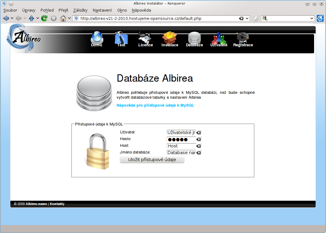 Nastavení databáze v instalaci redakčního systému Albireo
