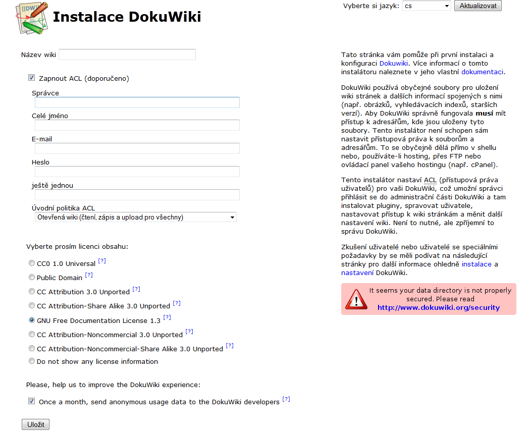 Instalace Wiki systému DokuWiki - Instalace