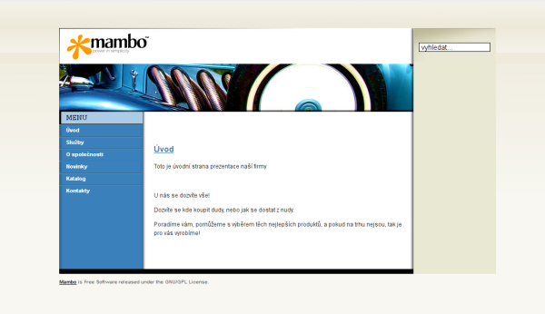 Ukázka firemního webu postaveném na redakčním systému Mambo v4.6.5.