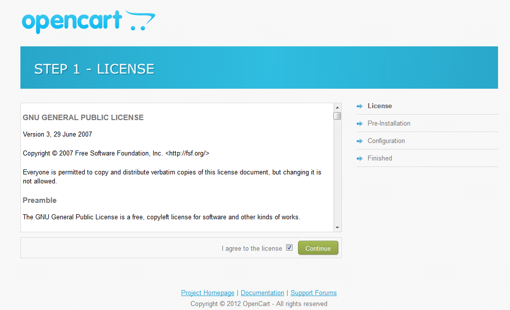 Instalace internetového obchodu OpenCart - licence