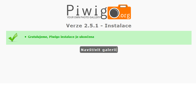 Dokončení instalace Piwigo 2.5.1