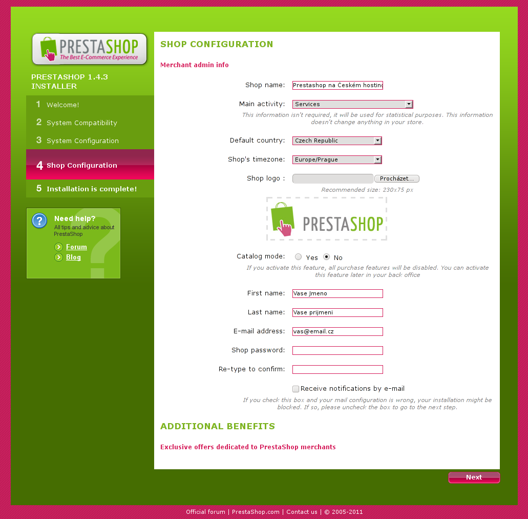 Instalace internetového obchodu PrestaShop - nastavení obchodu