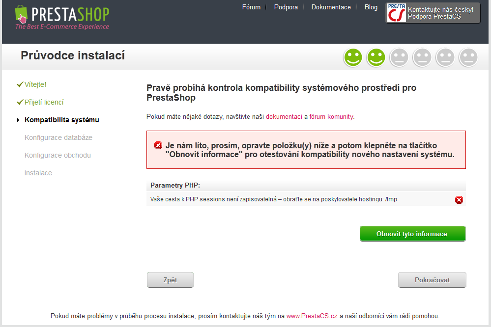 Instalace internetového obchodu PrestaShop - Systémová kompatibilita, PHP sessions