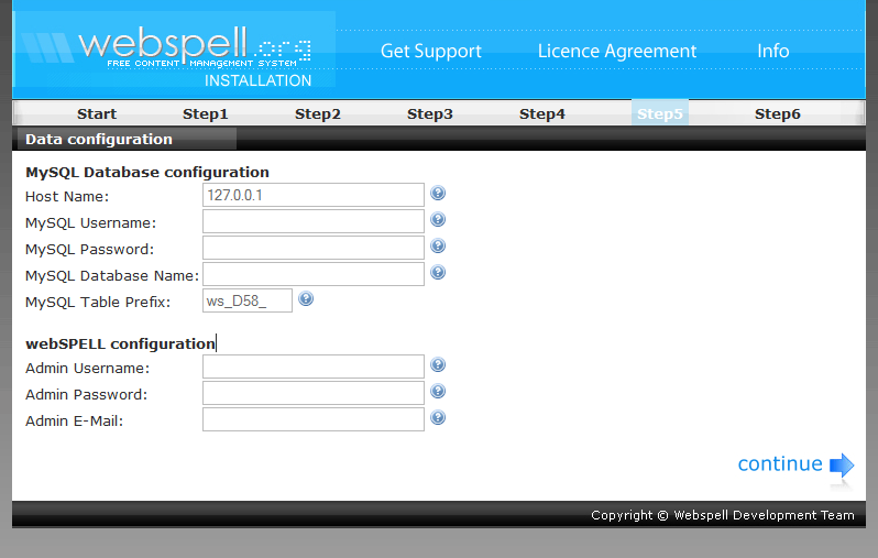 Instalace redakčního systému webSPELL - nastavení databáze