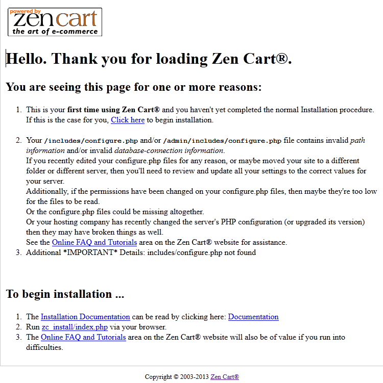 Instalace internetového obchodu ZenCart - Uvítání