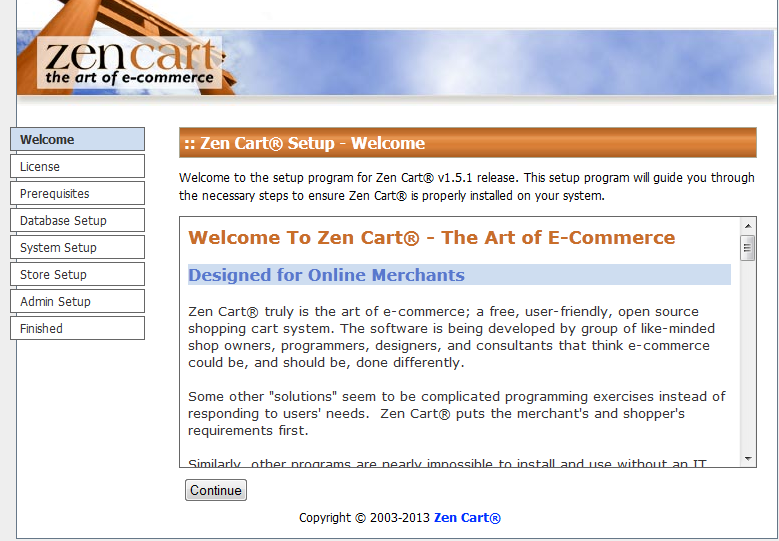Instalace internetového obchodu ZenCart - začátek instalace