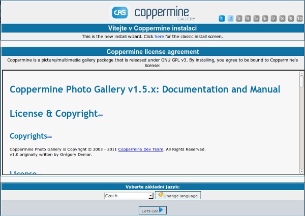Instalace Coppermine Photo Gallery 1.5.12 - volba typu instalace