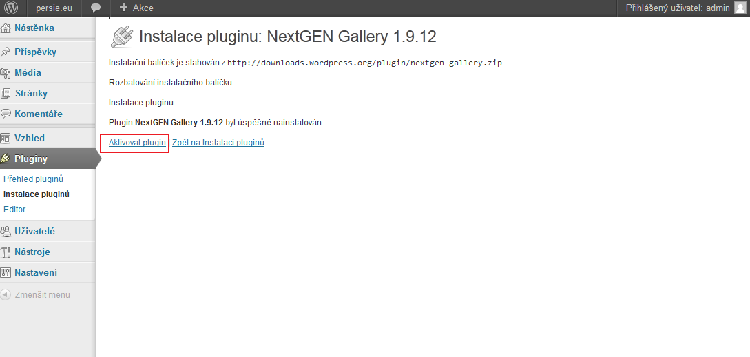 Instalace NextGEN Gallery - Ukončení instalace