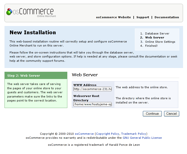 Instalace internetového obchodu osCommerce - Nastavení webového serveru