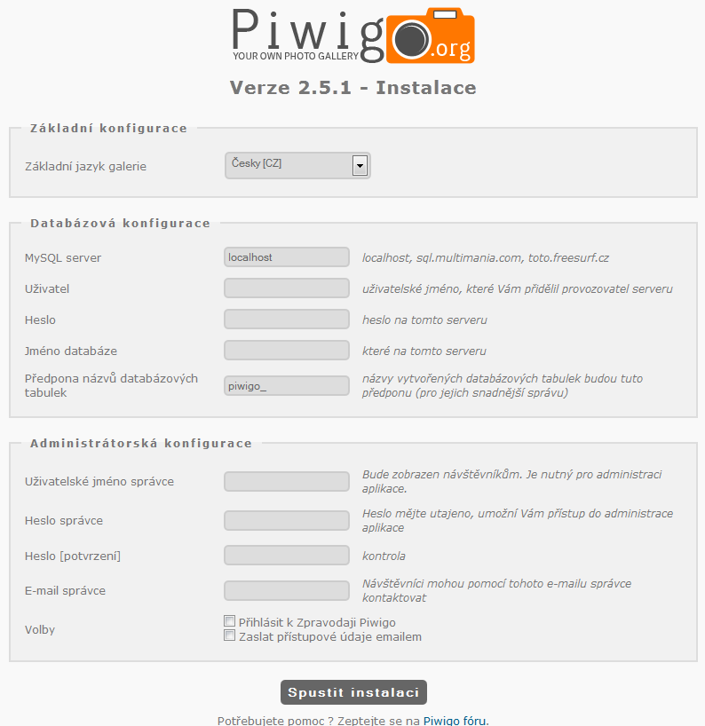 instalace  piwigo 2.5.1