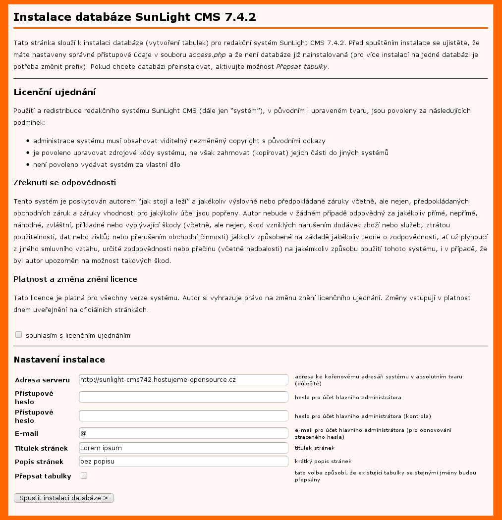 Instalace redakčního systému SunLight CMS - upravený konfigurační soubor