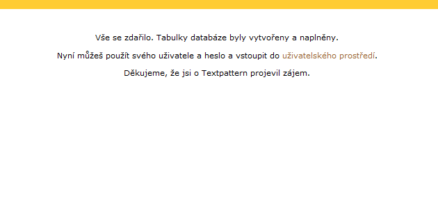 Instalace redakčního systému Textpattern - ukončení instalace