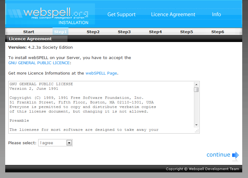 Instalace redakčního systému webSPELL - licenční ujednání